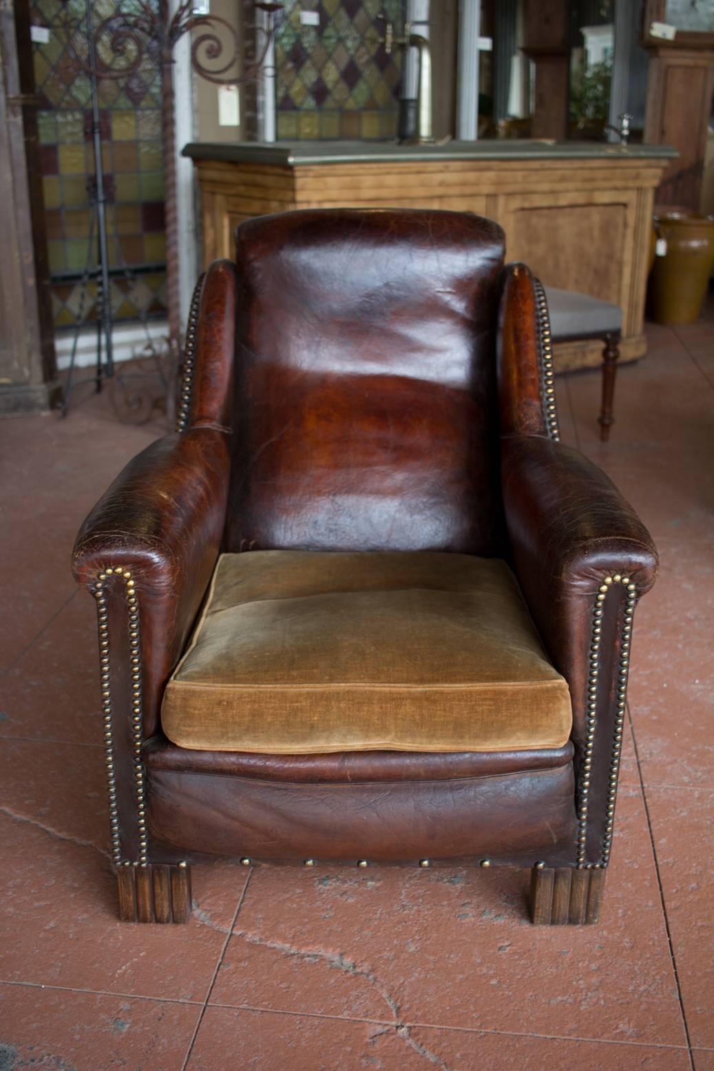 Art Deco French Moderne Leather Club Chair