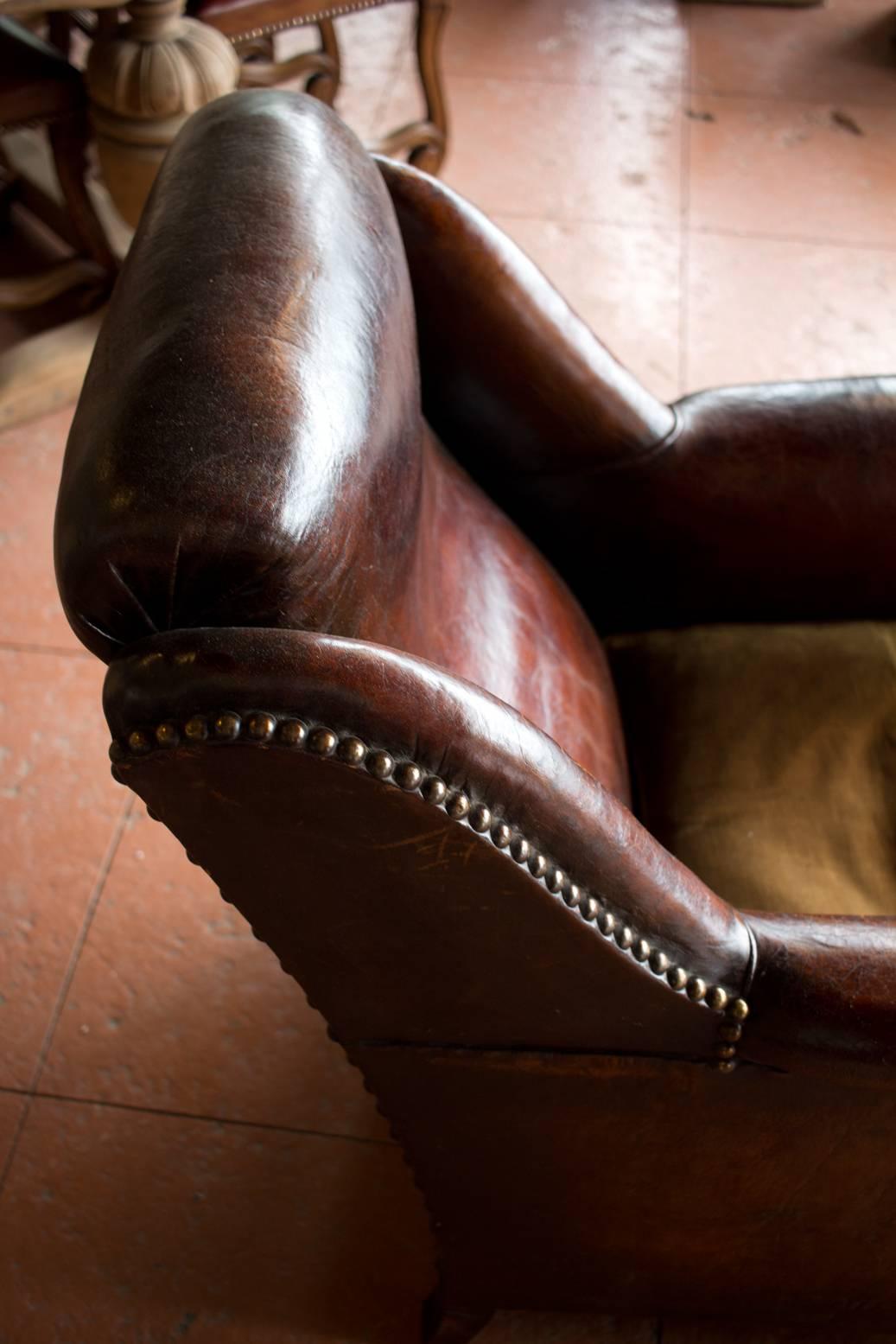 French Moderne Leather Club Chair In Good Condition In Calgary, Alberta