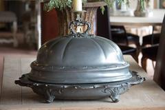 Antique English Country House Pewter Meat Plate and Cover