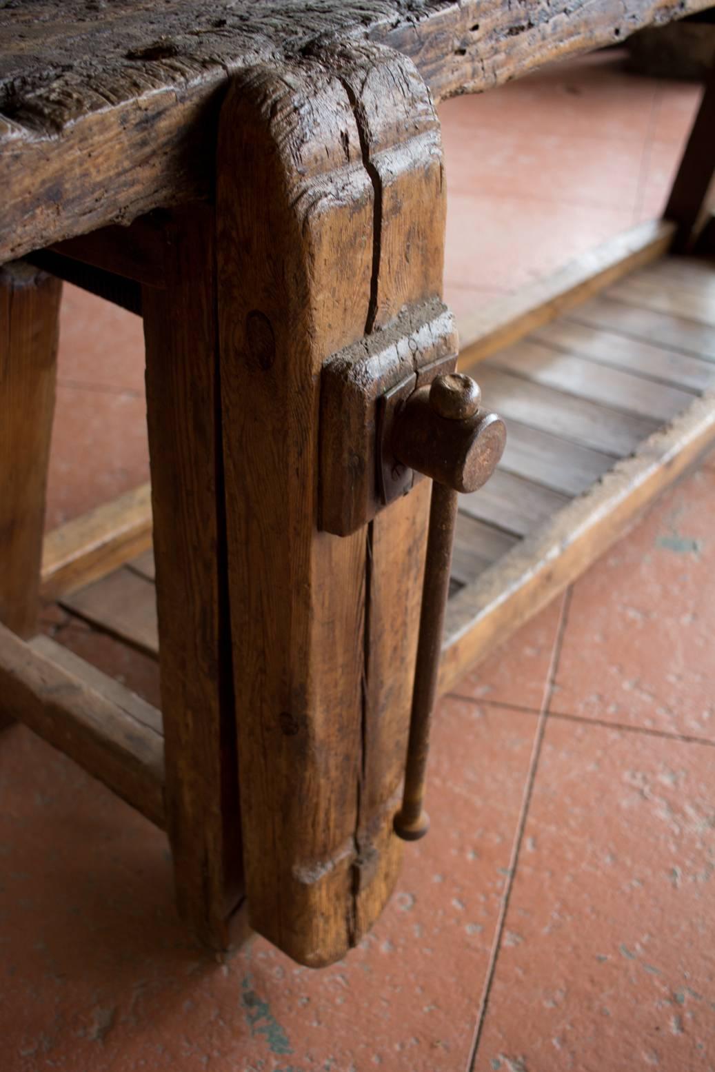 Antique French Elm and Oak Workbench 2