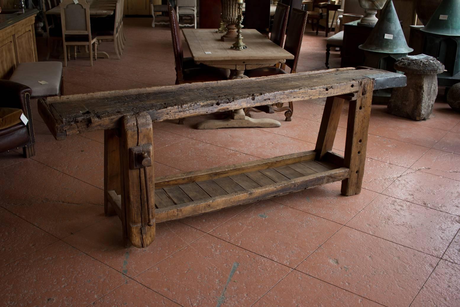 Antique French Elm and Oak Workbench 6