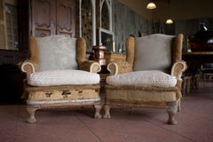 Pair of Antique Queen Anne Deconstructed Wingback Chairs