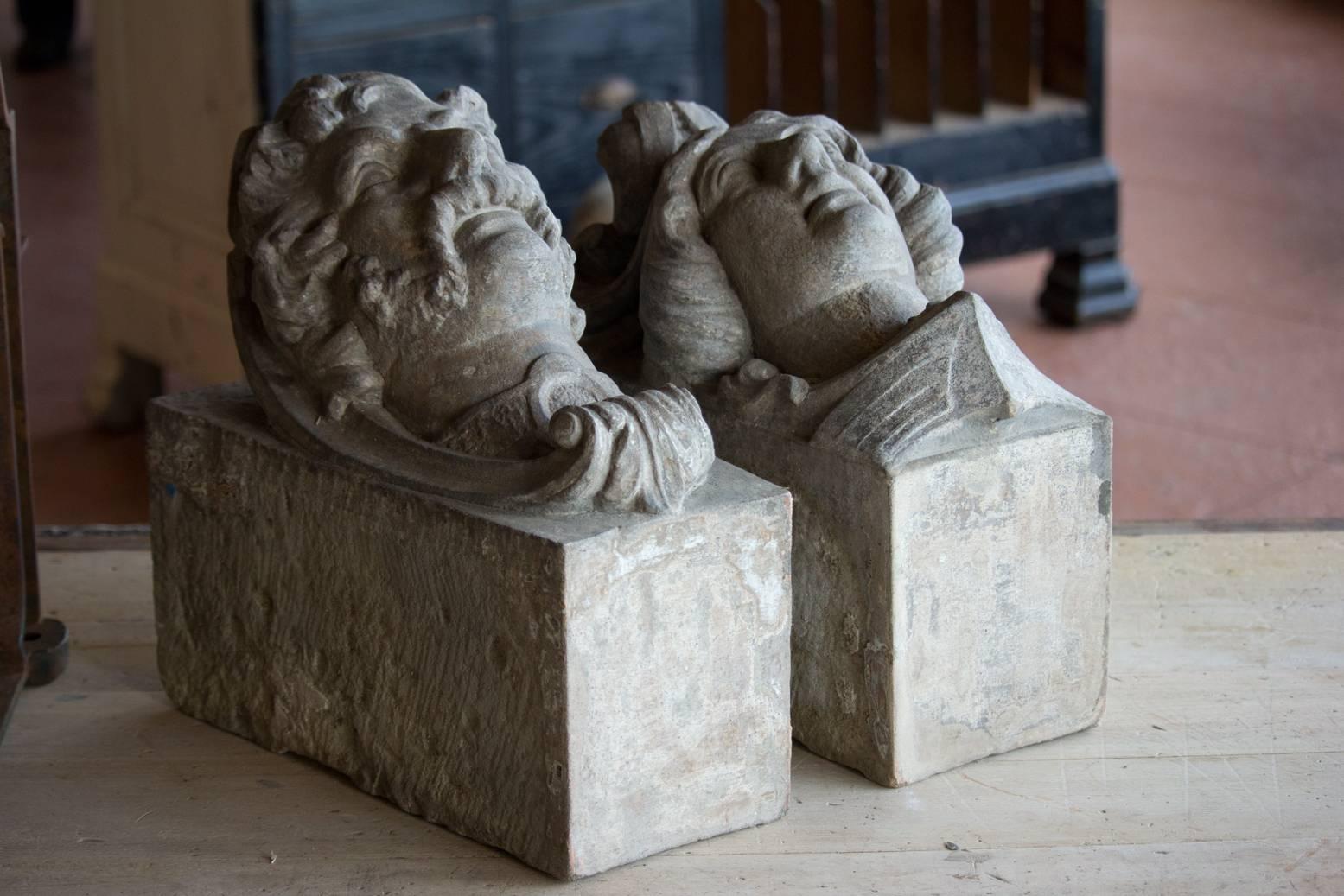 Pair of English 19th Century Carved Stone Keystone Heads 4