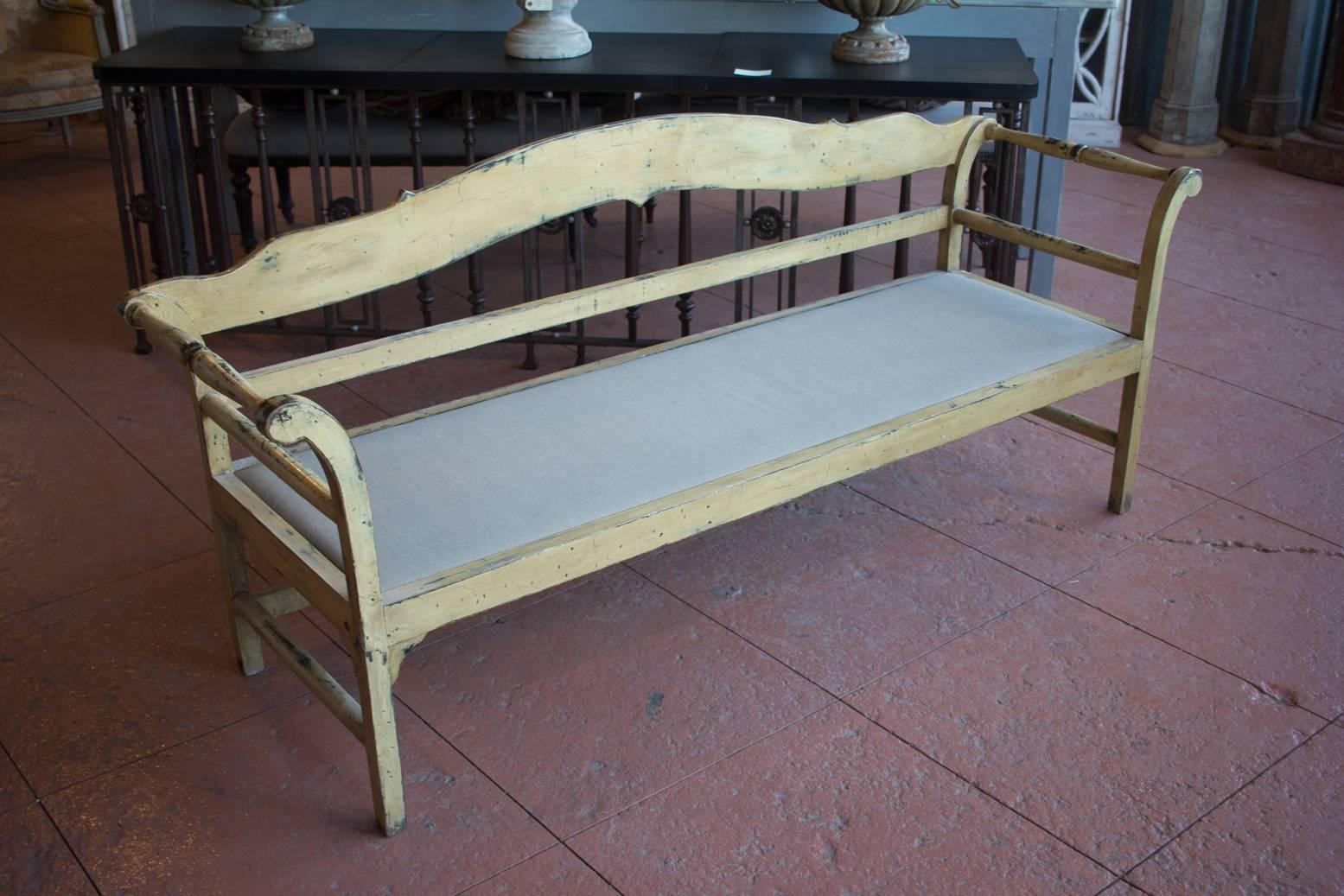 Wood Vintage Gustavian Style Painted Bench