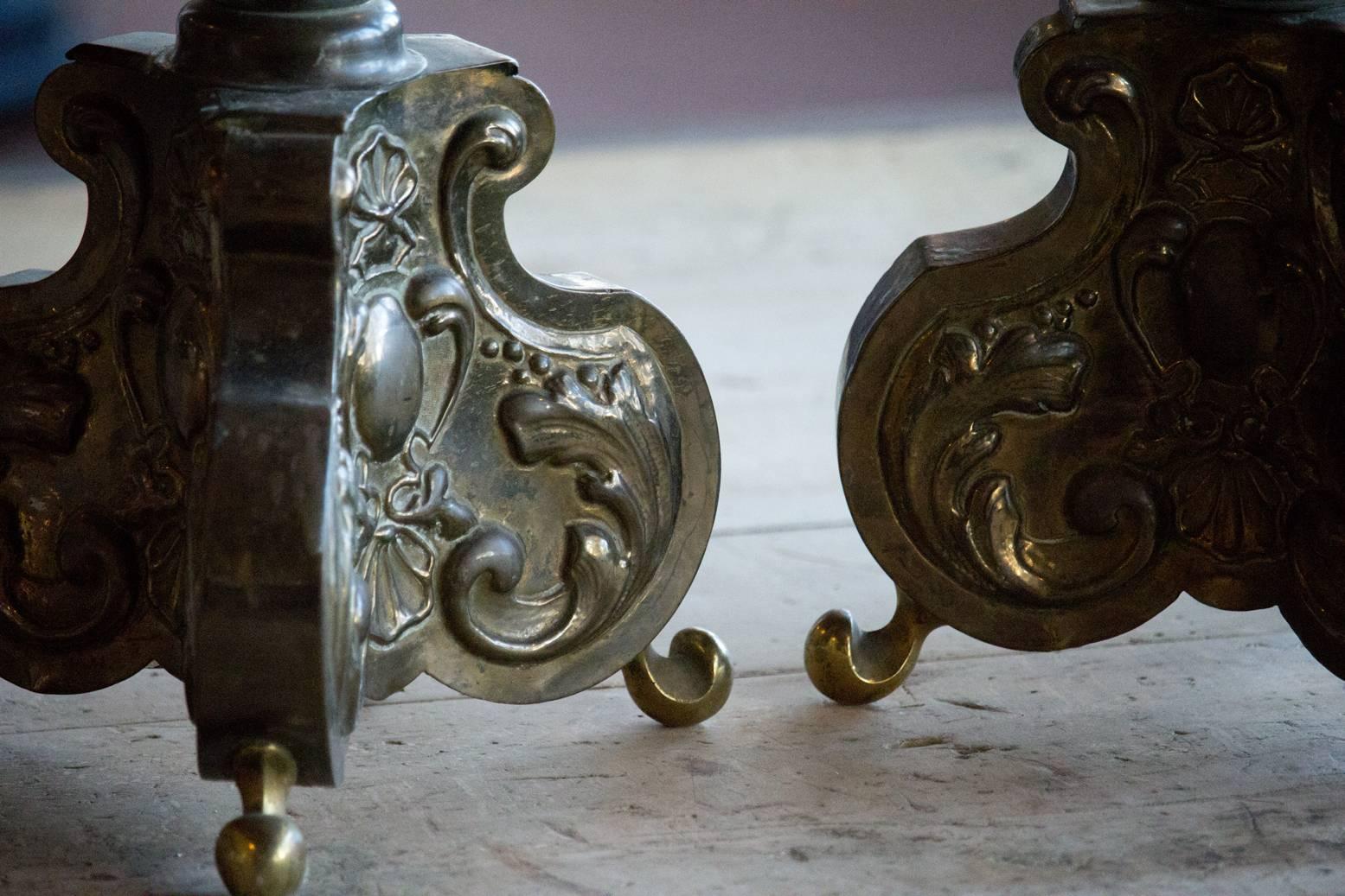 Baroque Revival Pair of 19th Century Spanish Baroque Brass Candlesticks