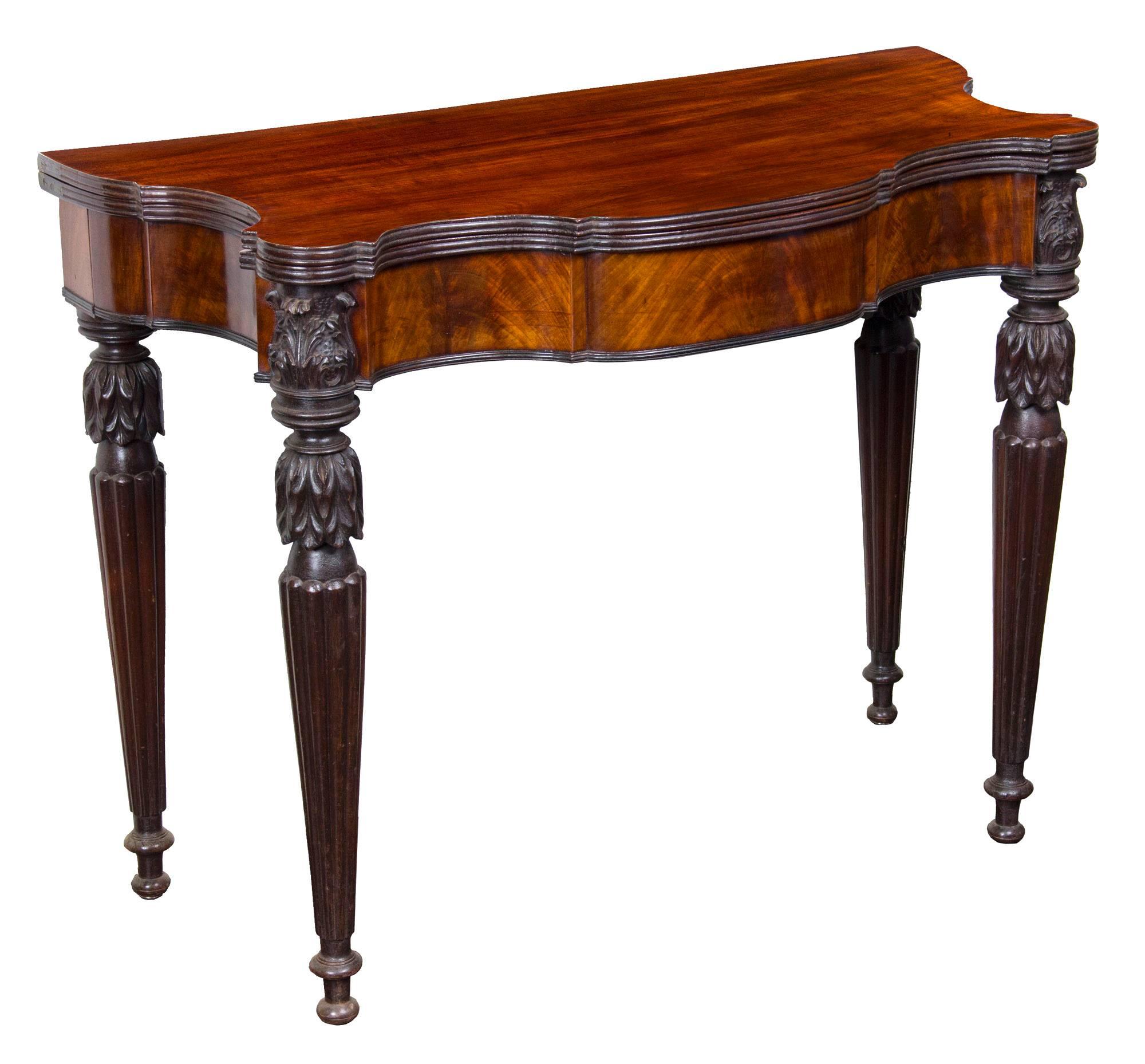 Outstanding Mahogany Sheraton Carved Card Table, Salem, 1810-1815 For Sale