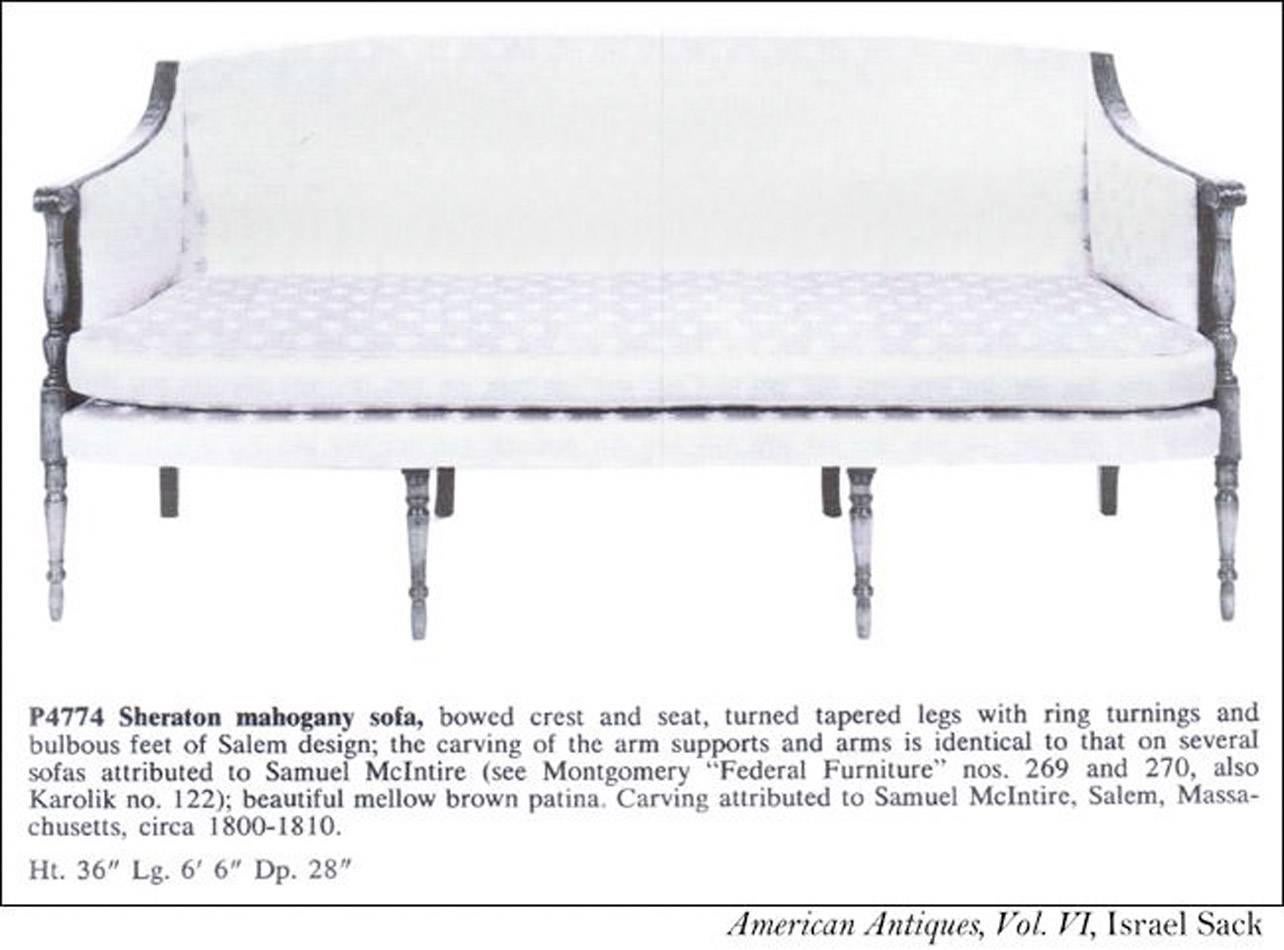 Carved Mahogany Sheraton Sofa, Salem, circa 1800-1810, McIntyre For Sale 2