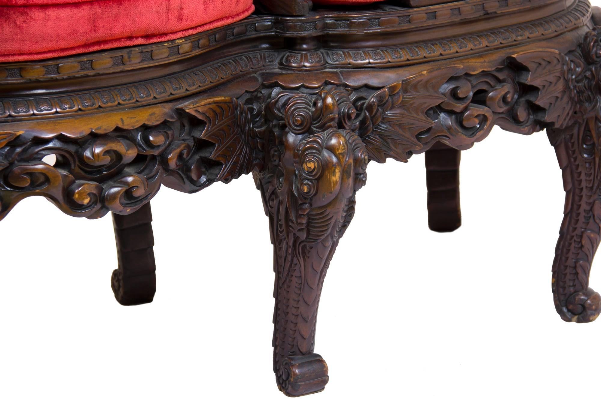 Magnificent Carved Paduk Tête-à-Tête, Second Half of 19th Century, Japan For Sale 3