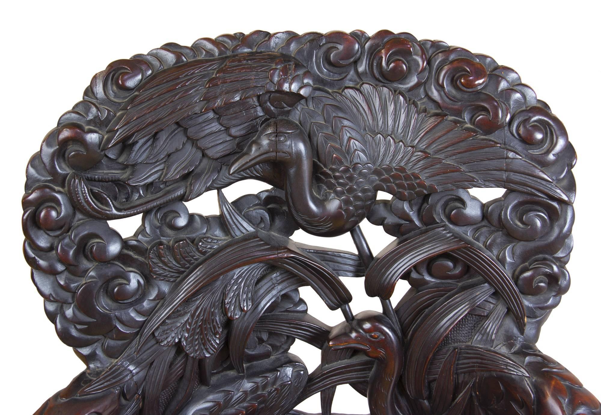 Exuberant Wood Armchair with Bird Motif and Floral Carving, Late 19th Century In Excellent Condition For Sale In Providence, RI