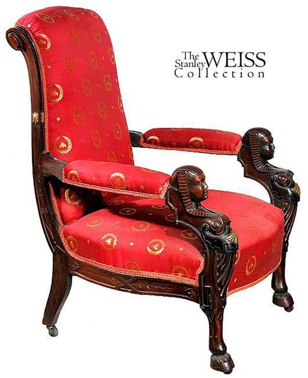 Carved Mahogany Egyptian Revival Armchair, New York, circa 1860, Herter