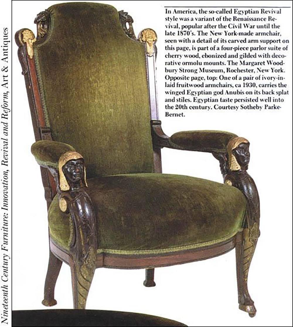 Carved Mahogany Egyptian Revival Armchair, New York, circa 1860, Herter Brothers For Sale 1