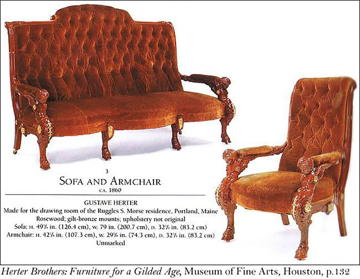 Mid-19th Century Carved Mahogany Egyptian Revival Armchair, New York, circa 1860, Herter Brothers For Sale