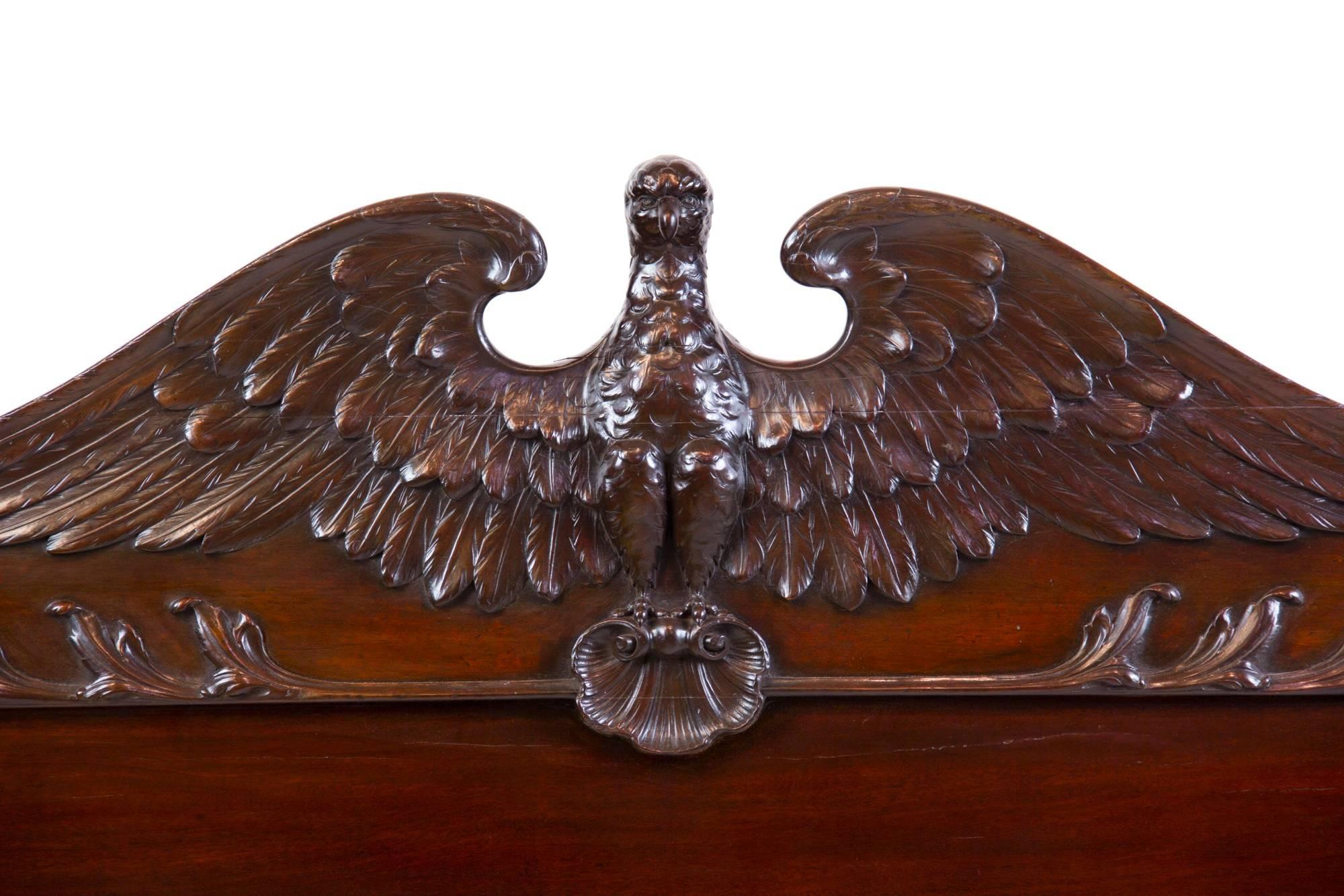 American Classical Grand Mahogany Classical Bed with Eagle Headboard, Southern, circa 1830-1840 For Sale