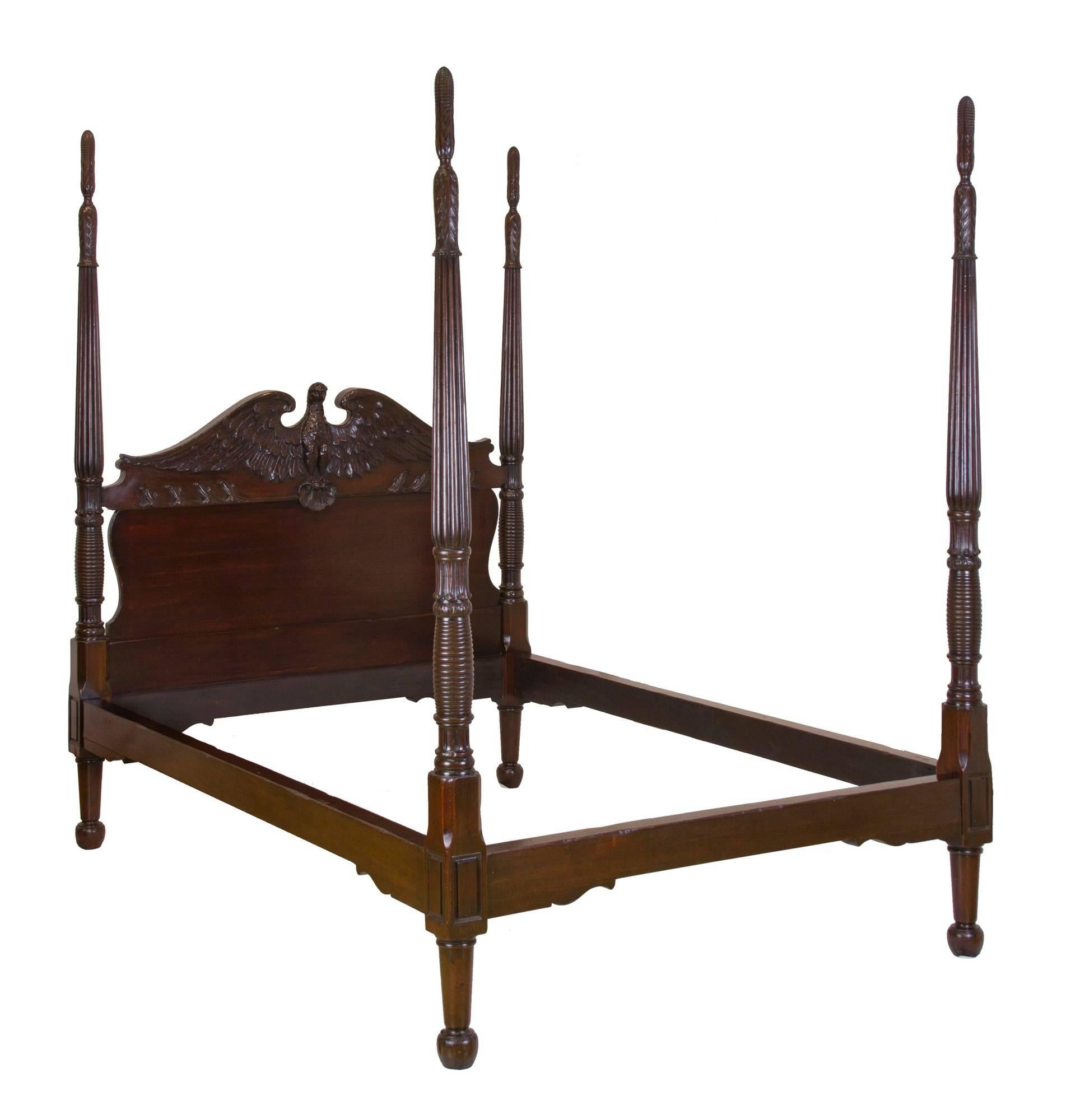 Mid-19th Century Grand Mahogany Classical Bed with Eagle Headboard, Southern, circa 1830-1840 For Sale