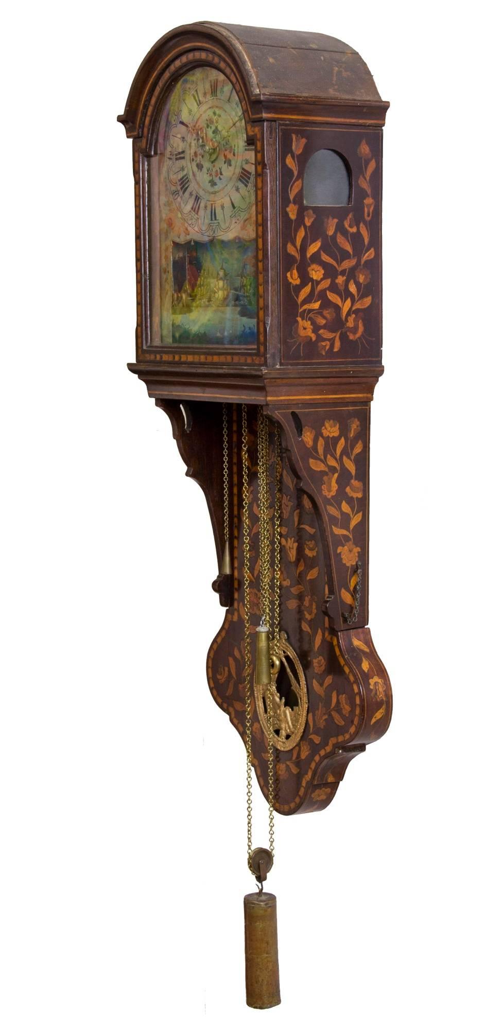 Marquetry Freisland Clock with Automata, Netherlands, circa 1890 In Excellent Condition For Sale In Providence, RI