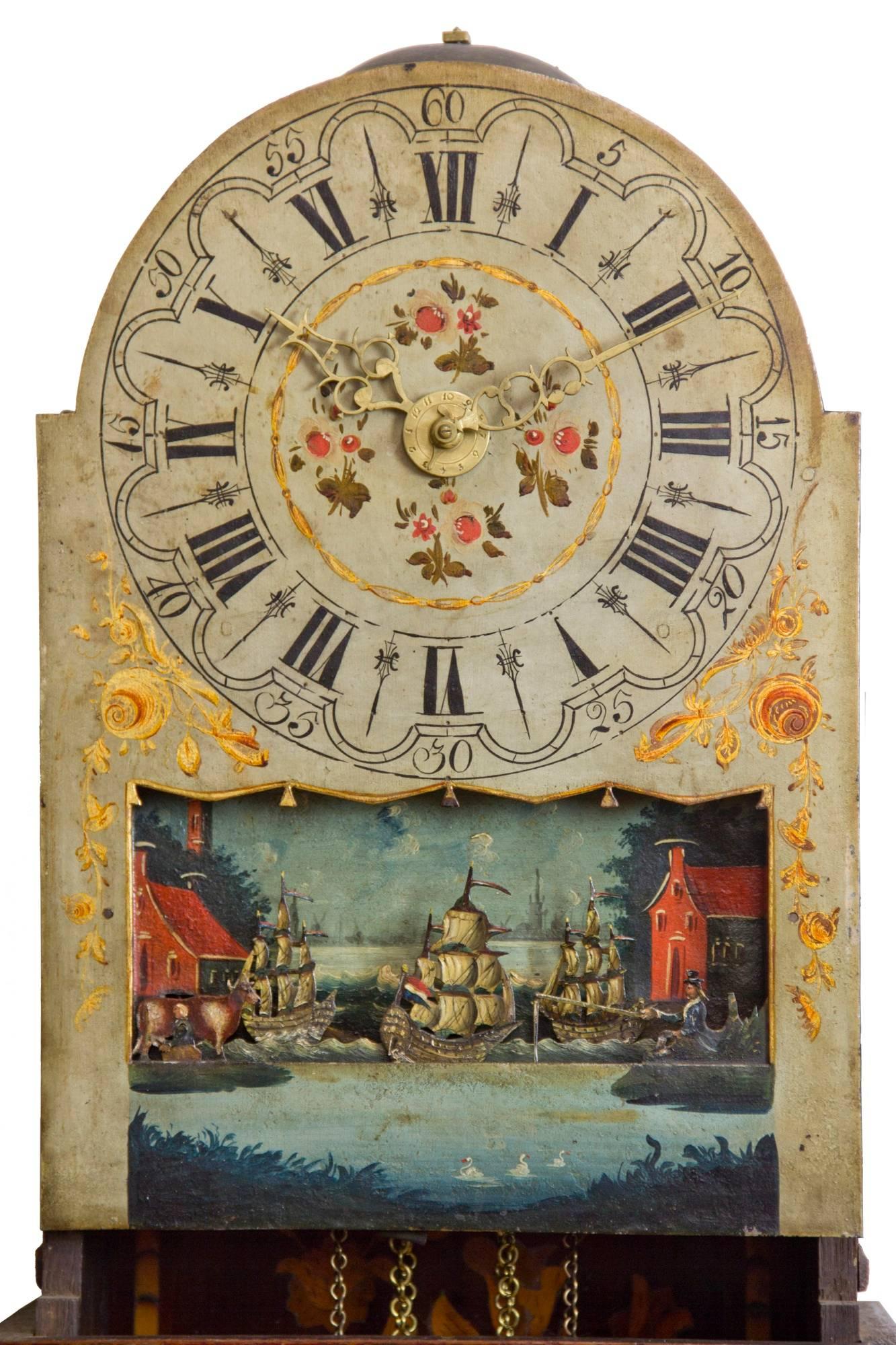 19th Century Marquetry Freisland Clock with Automata, Netherlands, circa 1890 For Sale
