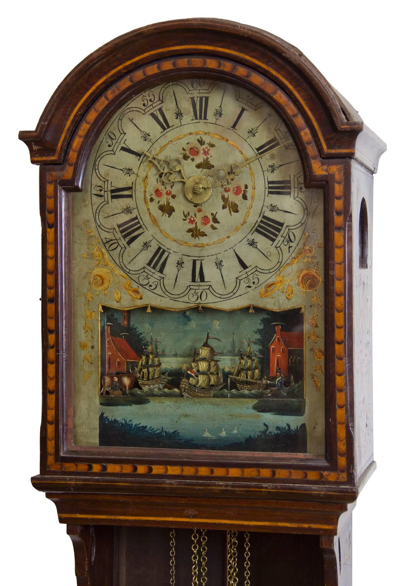 Marquetry Freisland Clock with Automata, Netherlands, circa 1890 For Sale 1