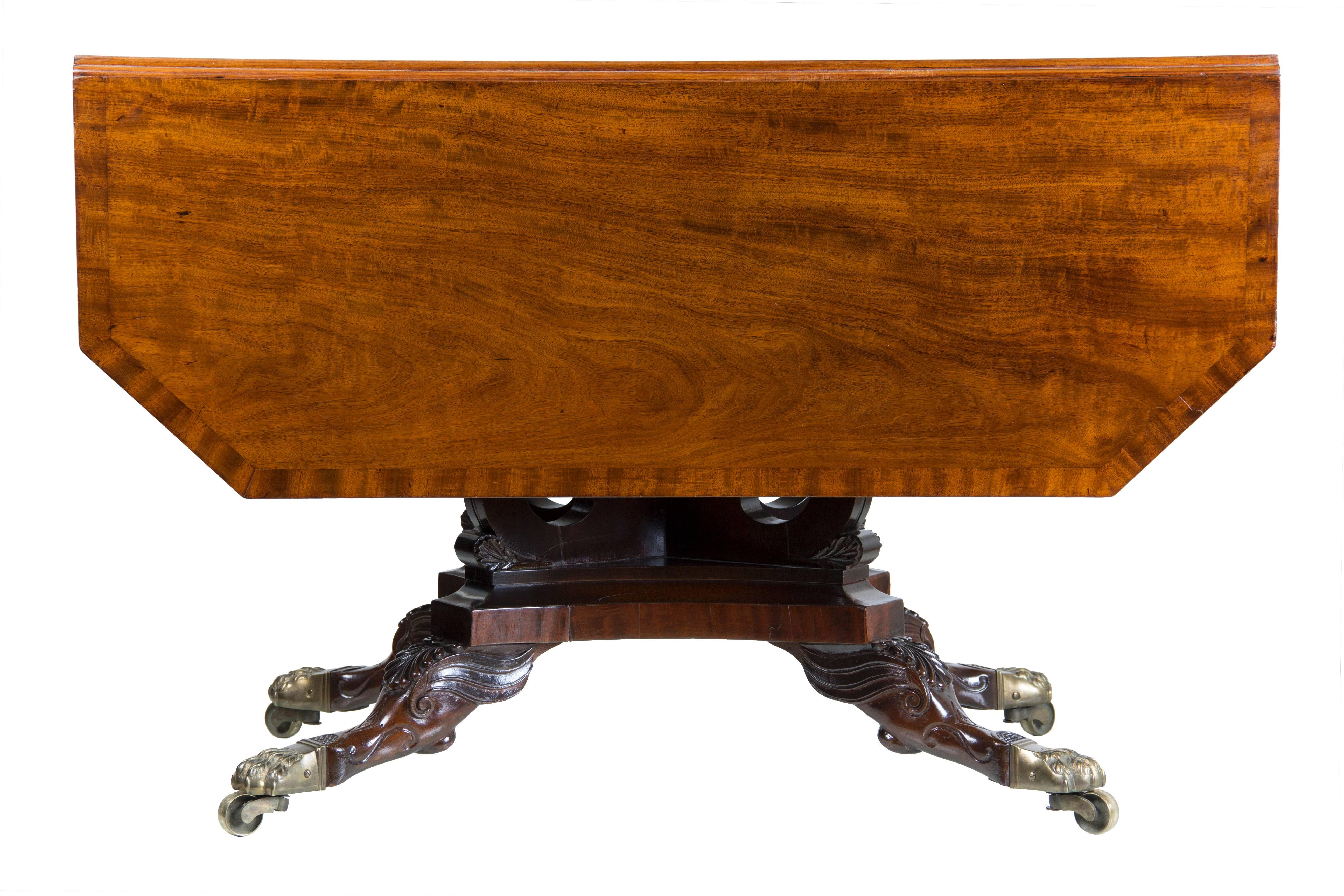 19th Century Mahogany Drop Leaf Table Crossed Lyres Attributed Joseph B. Barry, Phil. PA 1820 For Sale
