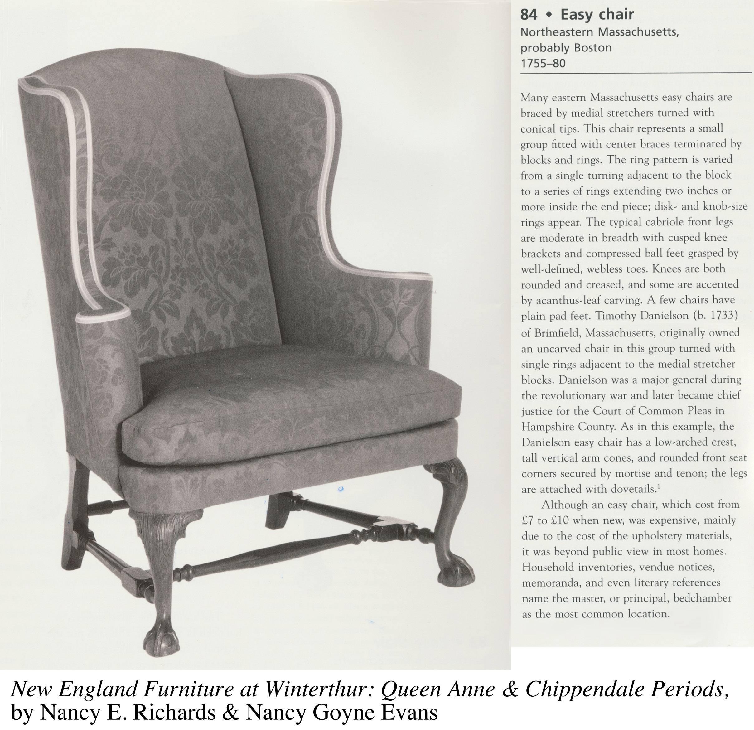 Upholstered Wing Chair with Carved Knees and Claw and Ball Feet, Boston 1