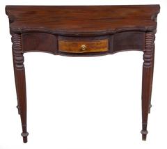 Mahogany Sheraton Serpentine Card Table with Figured Birch Drawer, Harvard, MA