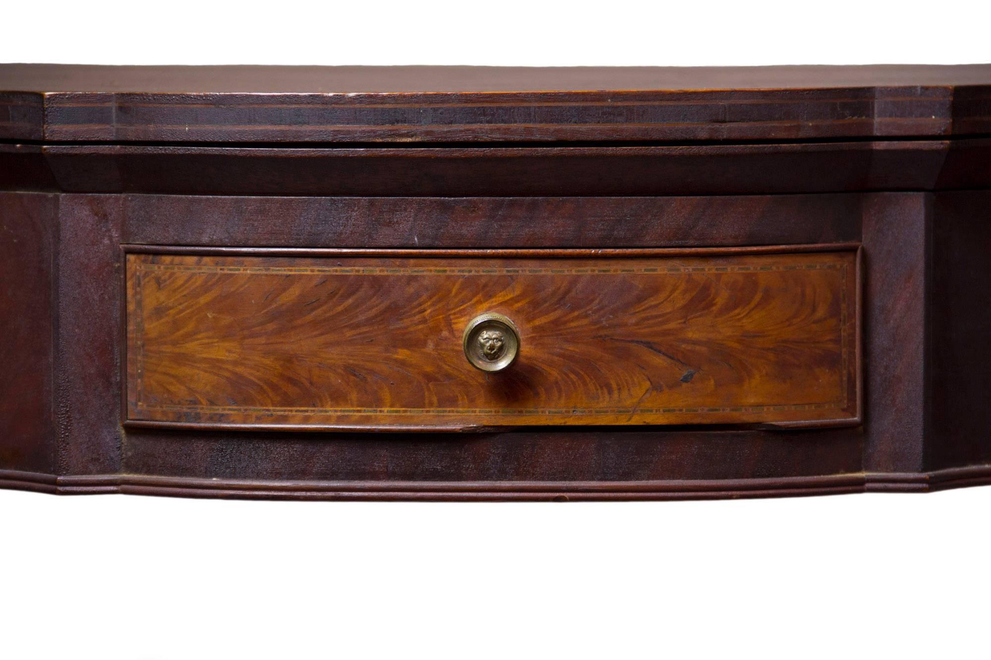 Early 19th Century Mahogany Sheraton Serpentine Card Table with Figured Birch Drawer, Harvard, MA For Sale