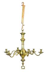 Fine Classic Six-Light English Brass Chandelier with Trammel, Both, circa 1750