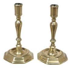 Pair of French Candlesticks, Huguenot Brass Candlesticks, 1720