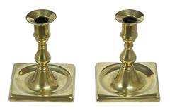 Pair of English Square Base Brass Candlesticks, circa 1760-1780
