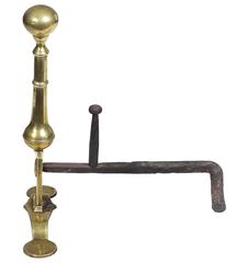 Early Pair of Newport Fire Irons on Oversized Penny Feet, 18th Century