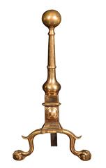 Pair of American Rose Brass Andirons with Claw and Ball Feet, Newport circa 1780