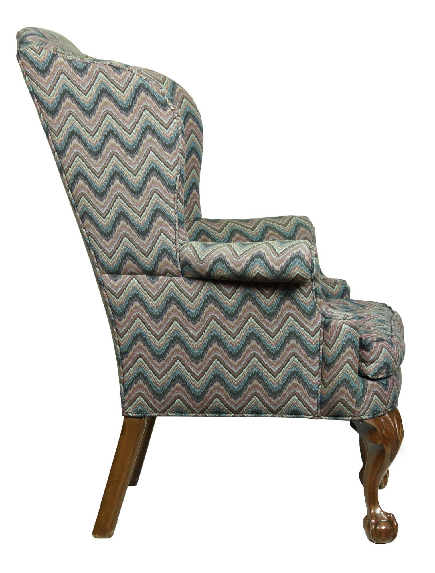 Walnut Chippendale Style Wingchair with Shells In Excellent Condition For Sale In Providence, RI