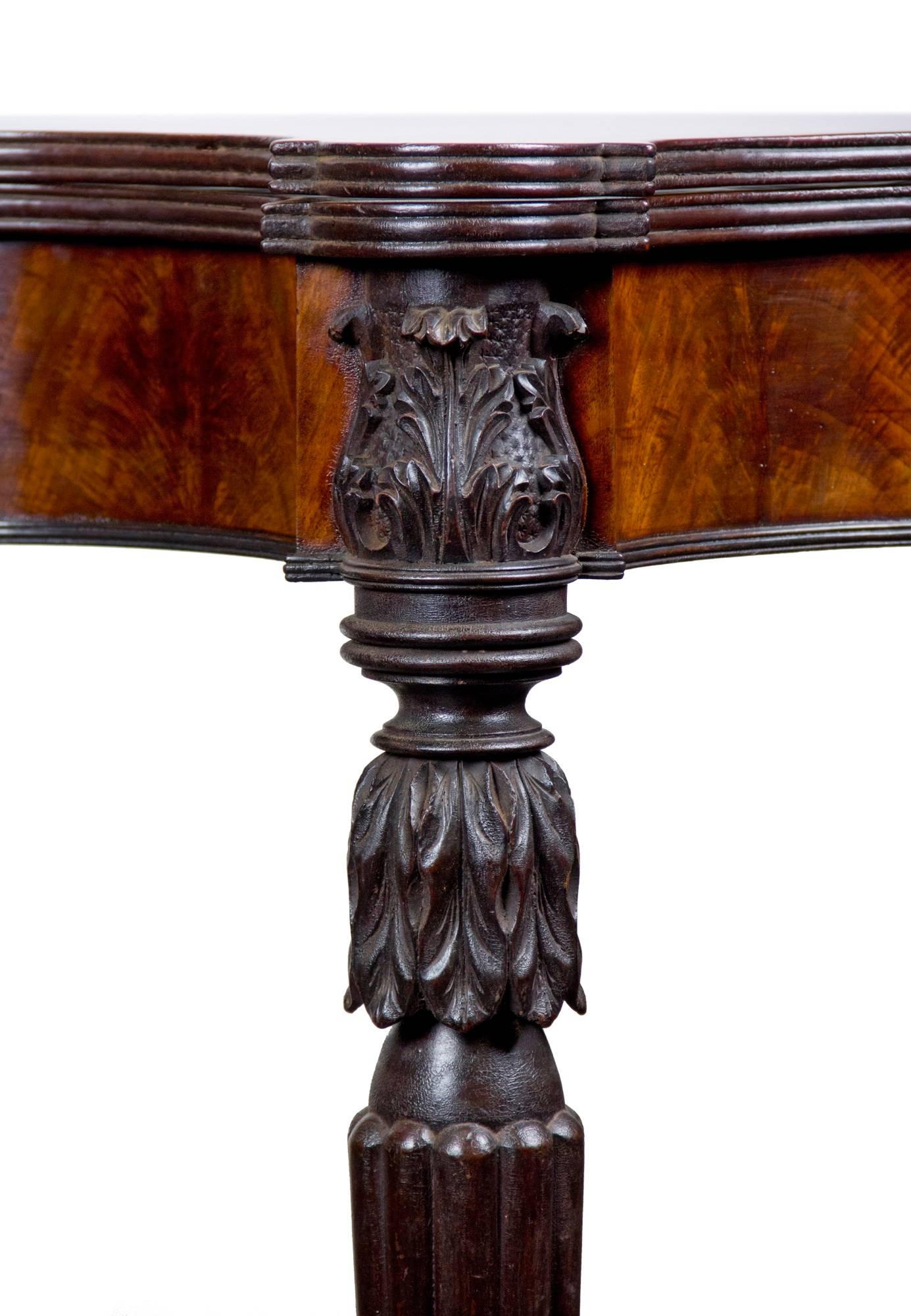 Early 19th Century Outstanding Mahogany Sheraton Carved Card Table, Salem, 1810-1815 For Sale