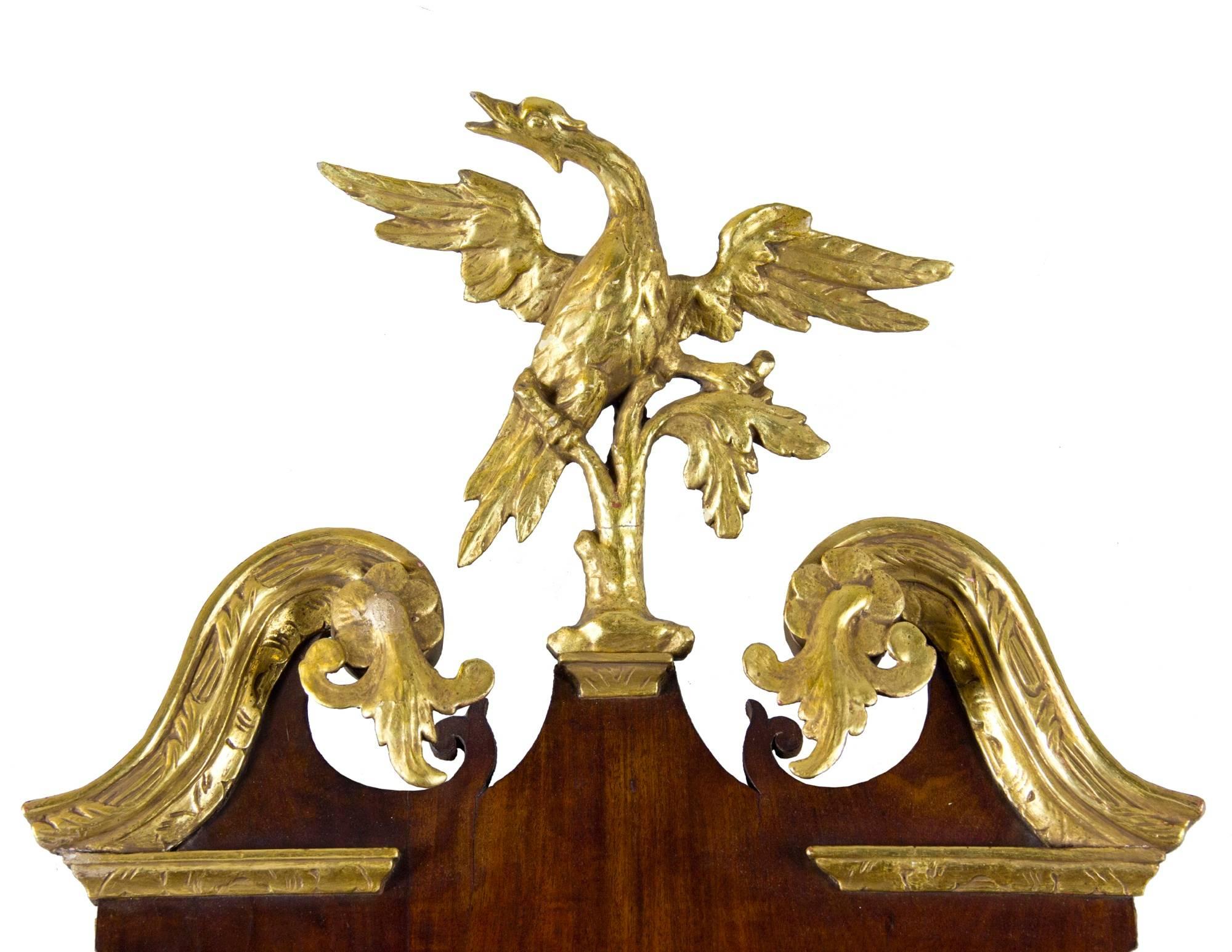 18th Century Chippendale Mahogany Parcel-Gilt Mirror with Phoenix Finial, American or English For Sale
