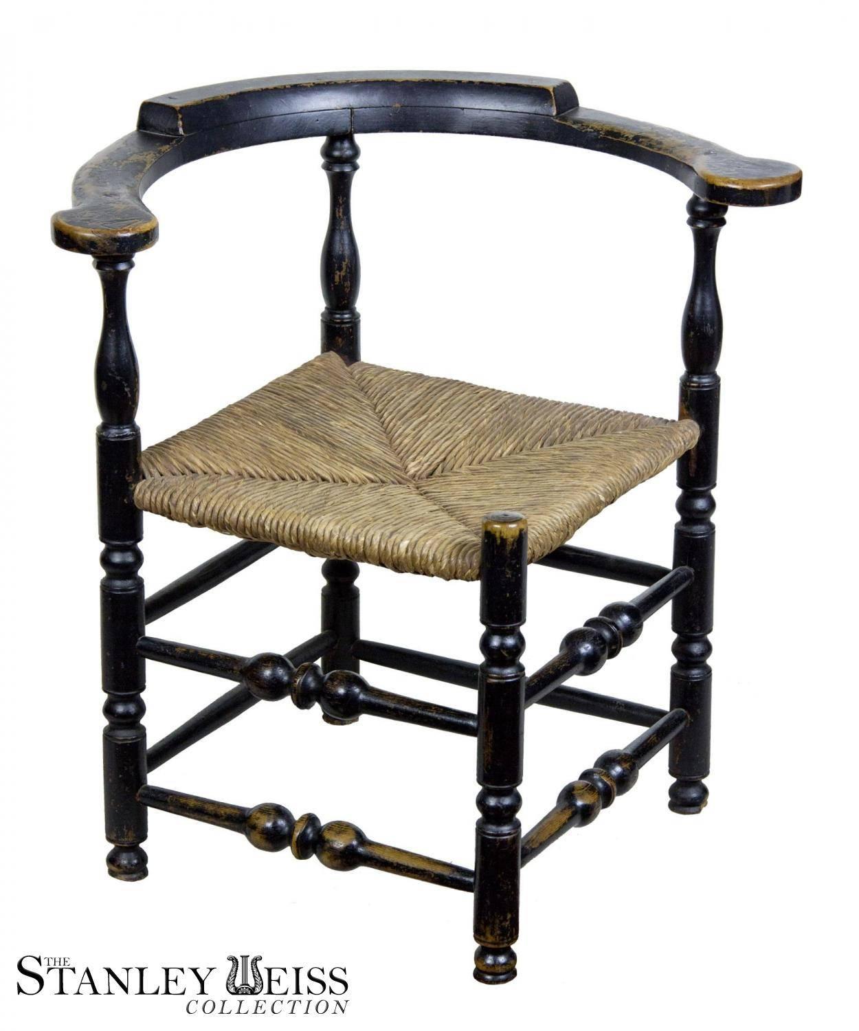 18th Century Painted Maple William & Mary Maple Corner Chair or Double Turned Stretchers, NE