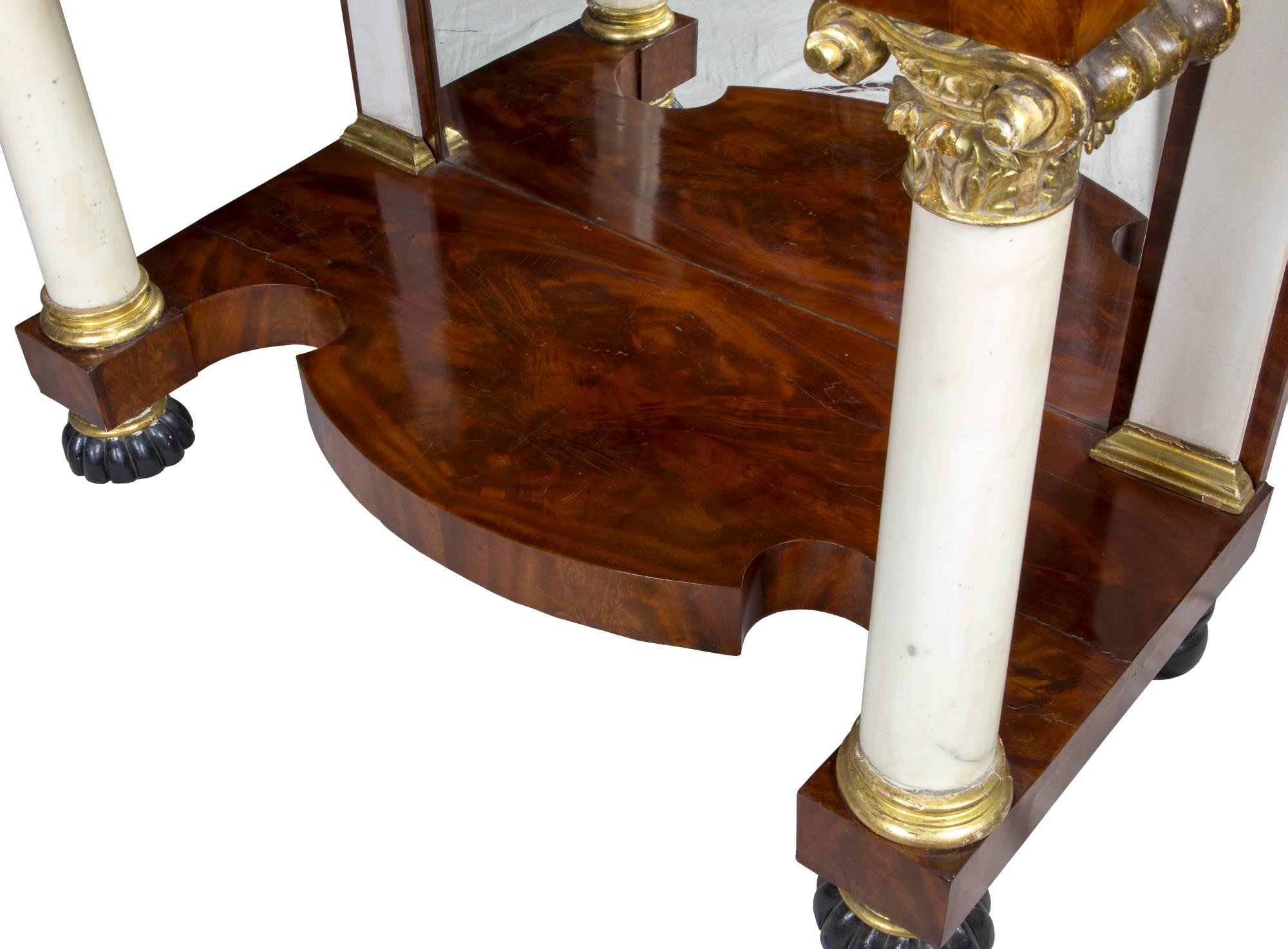 Pair of Mahogany and Marble Classical Pier Tables In Excellent Condition In Providence, RI