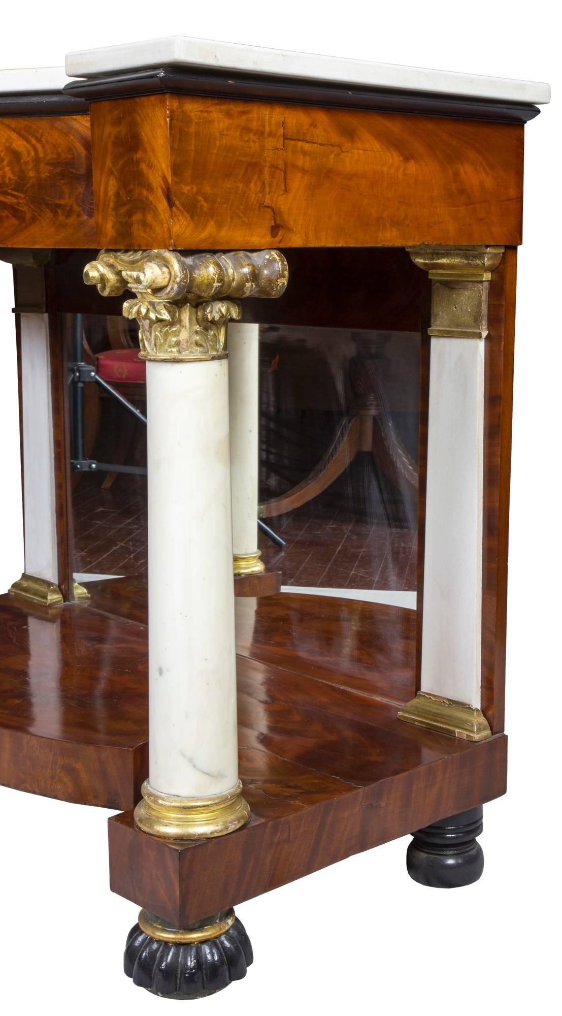 American Pair of Mahogany and Marble Classical Pier Tables