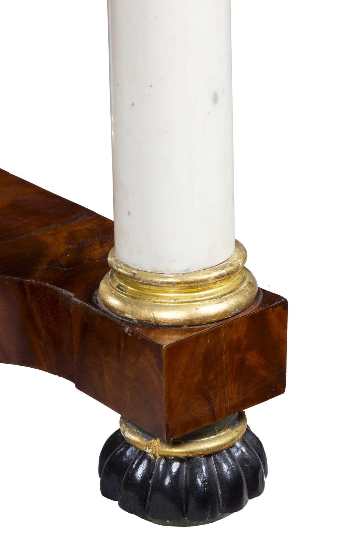 American Classical Pair of Mahogany and Marble Classical Pier Tables