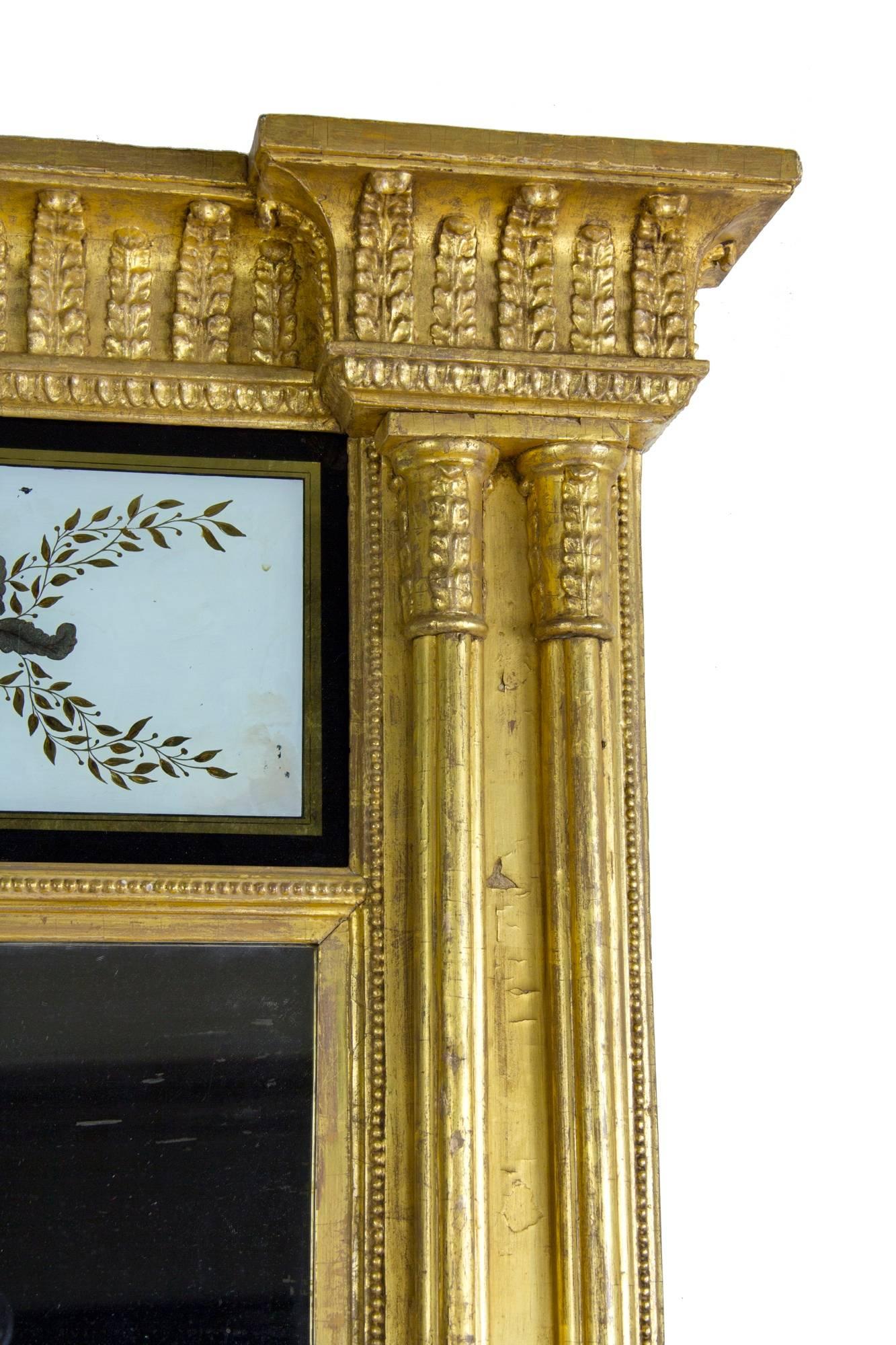Monumental Gilt Pier Mirror with Reverse Painting with American Eagle In Excellent Condition For Sale In Providence, RI