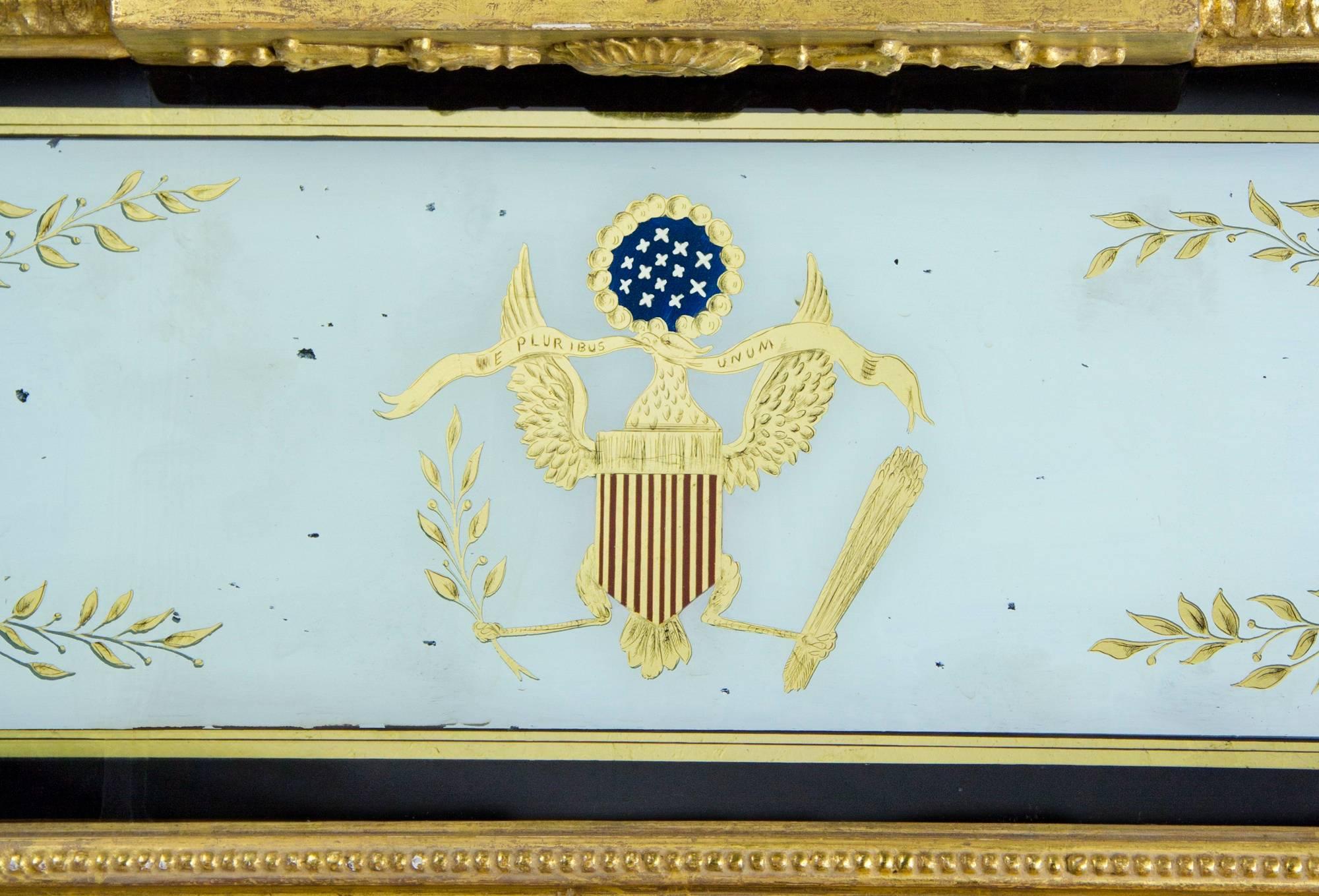 Monumental Gilt Pier Mirror with Reverse Painting with American Eagle For Sale 1