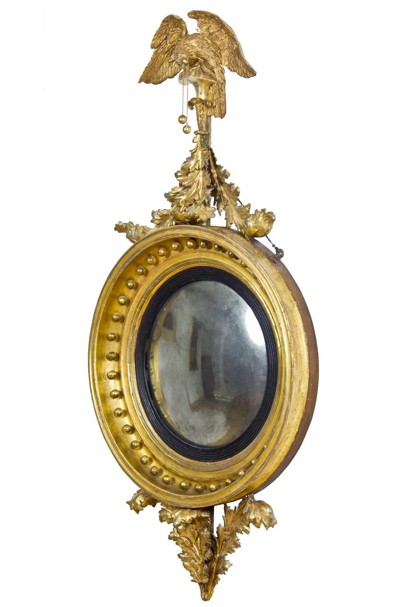 Neoclassical Large Girandole Mirror, American or English, circa 1810, Provenance Wayne Pratt For Sale