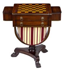 Classical Brass Inlaid Mahogany Worktable with Inlaid Game Board circa 1820-1830