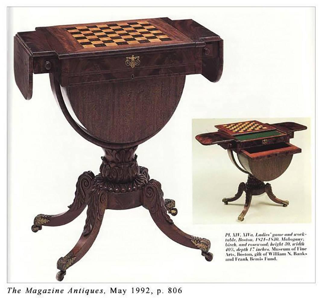 Classical Brass Inlaid Mahogany Worktable with Inlaid Game Board circa 1820-1830 For Sale 1