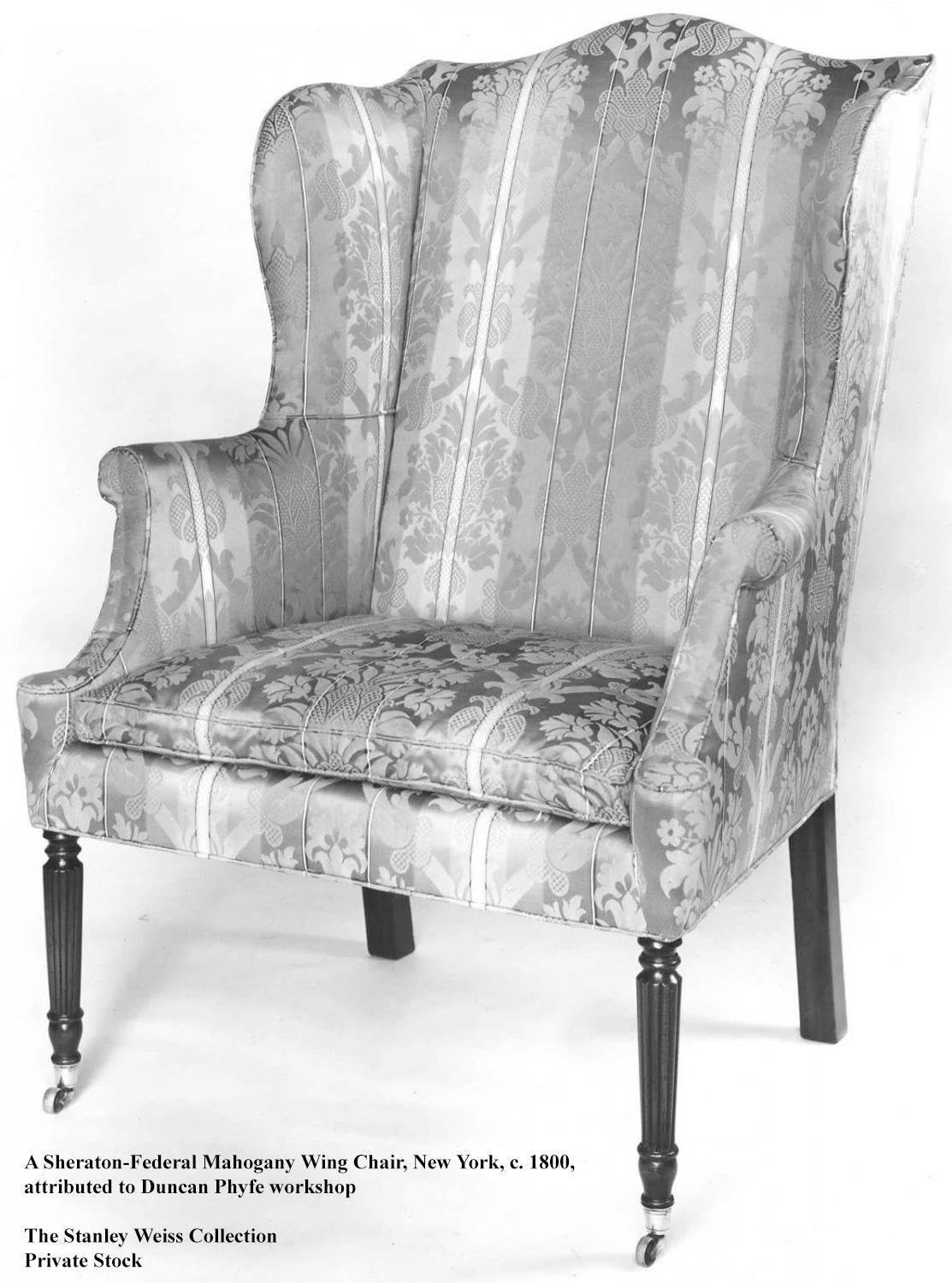 Mahogany Diminutive Federal Sheraton Wing Chair, New England, circa 1800-1810 For Sale