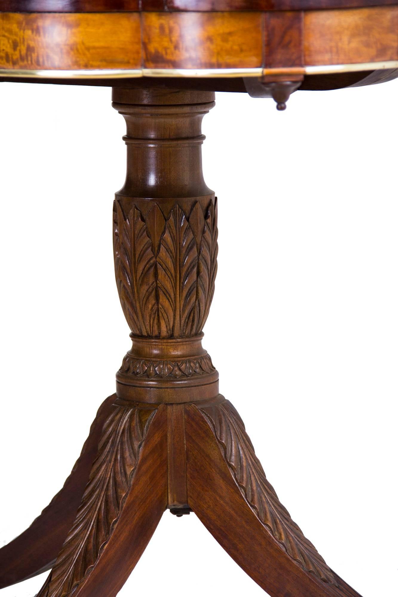 Early 19th Century Federal Brass & Carved Mahogany/Satinwood Elliptical Trick Leg Card Table, NY For Sale