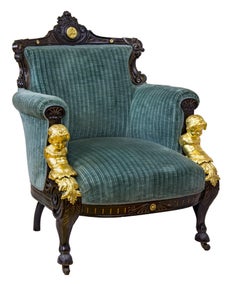Renaissance Revival Gilt-Metal, Ebonized and Inlaid Rosewood Set of Four Chairs