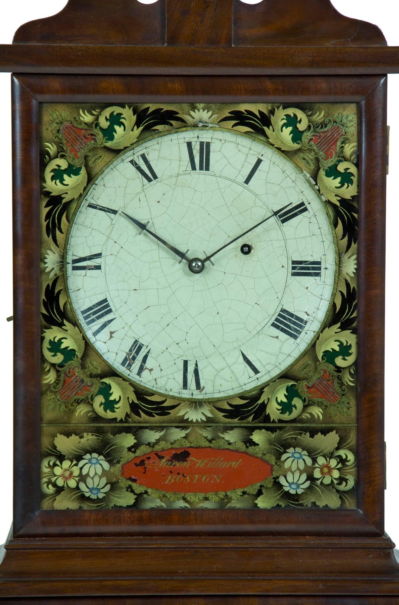 Fine Federal Mahogany and Eglomise Shelf Clock, Aarron Willard, c.1820 In Excellent Condition For Sale In Providence, RI
