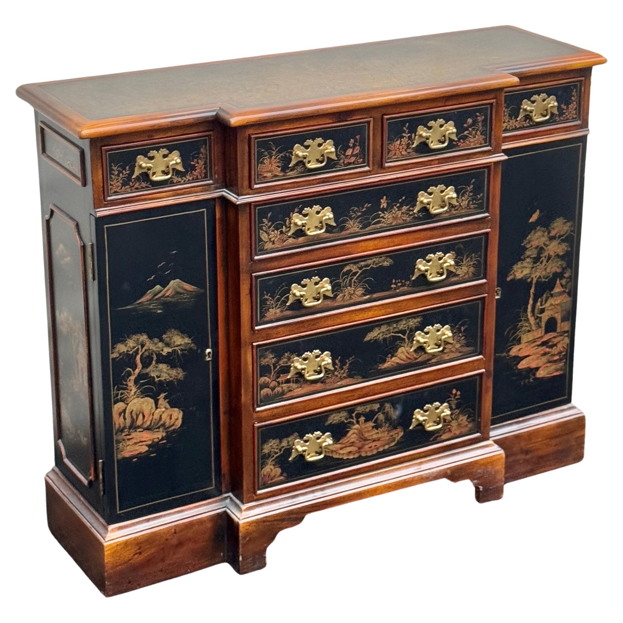 Chinoiserie Server Cabinet With Tooled Leather Top