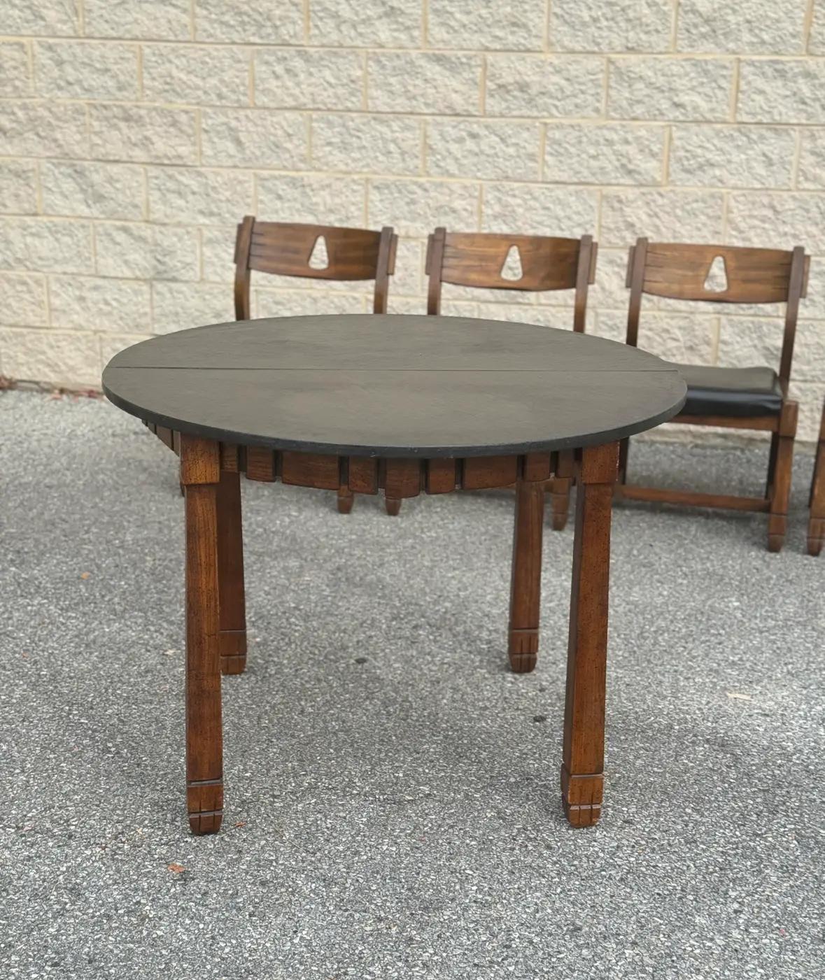 Vintage Rustic Spanish-Style Dining Set - Round Dining Table with Four Chairs 3