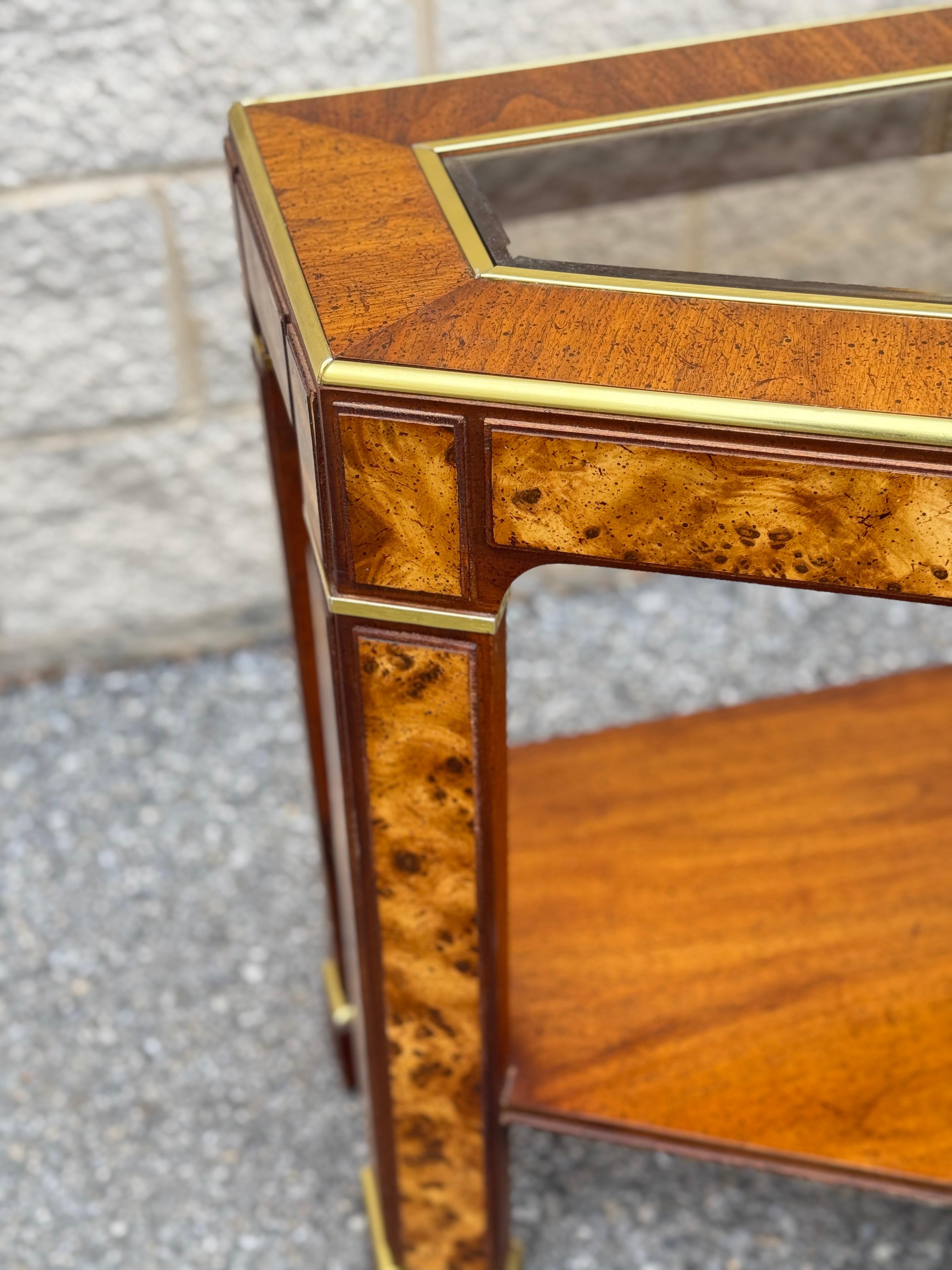 Late 20th Century 1970s Mid Century Modern Burlwood Veneer Parsons Console Table For Sale