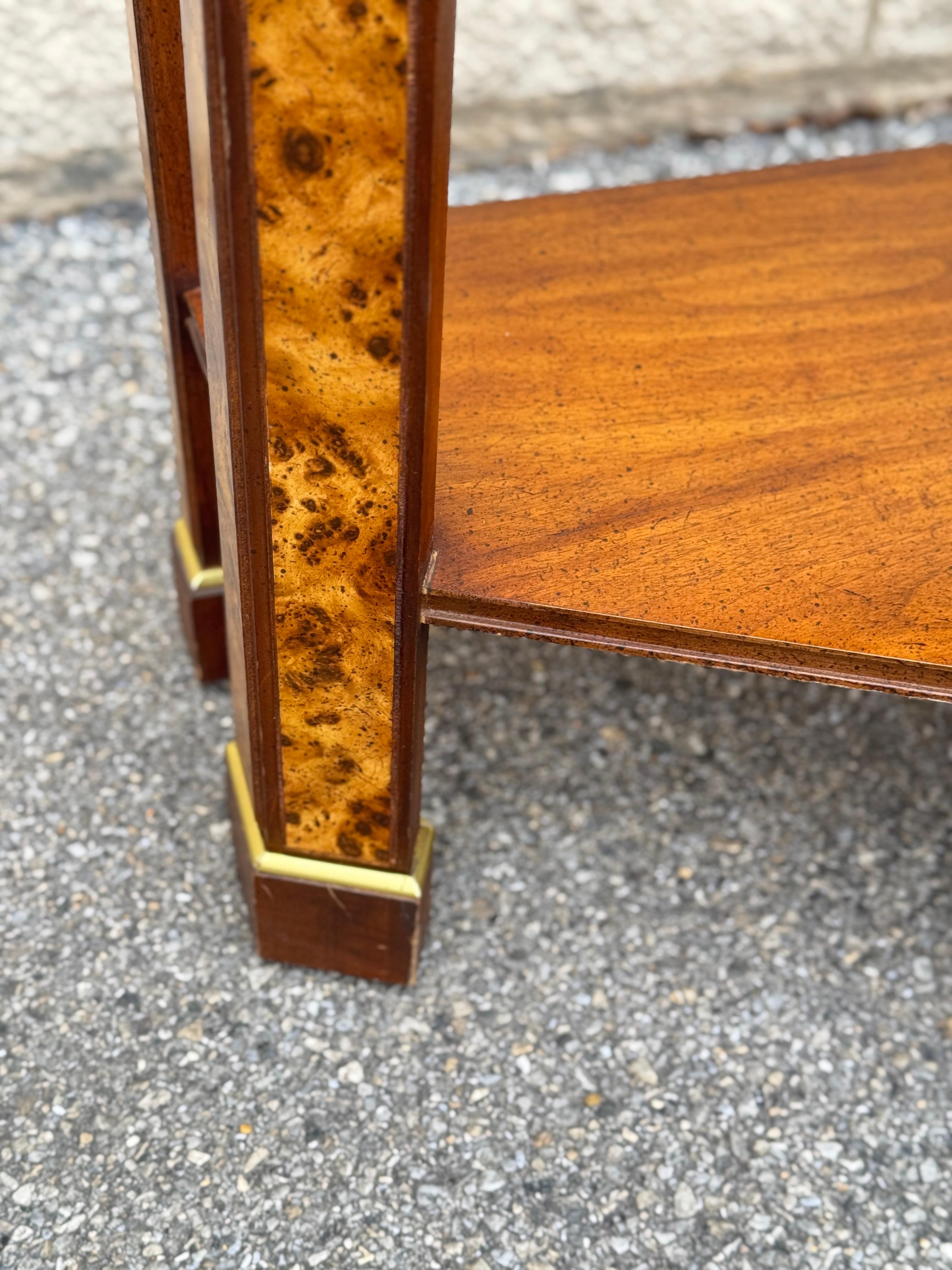 1970s Mid Century Modern Burlwood Veneer Parsons Console Table In Good Condition For Sale In Elkton, MD
